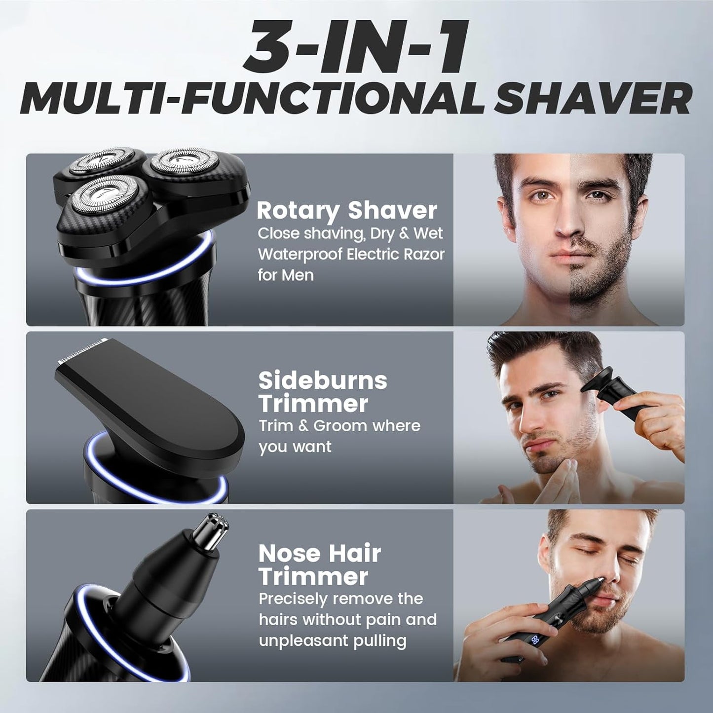 Electric Razor for Men, Cordless Rechargeable Electric Shavers, IPX7 Waterproof Men¡¯s Razors for Shaving Face with Nose and Sideburns Trimmer, Ideal Gifts for Men