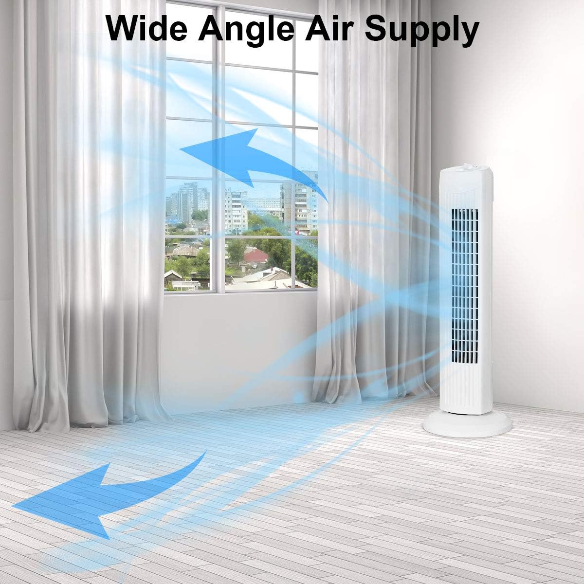 ATUPEN Smart Tower Fan for Bedroom, 26ft/s High-Speed 40" Standing Fan, 5 Speeds 4 Modes, Quiet 90° Bladeless Oscillating Fan with Remote, 12H Timer, Touch Control