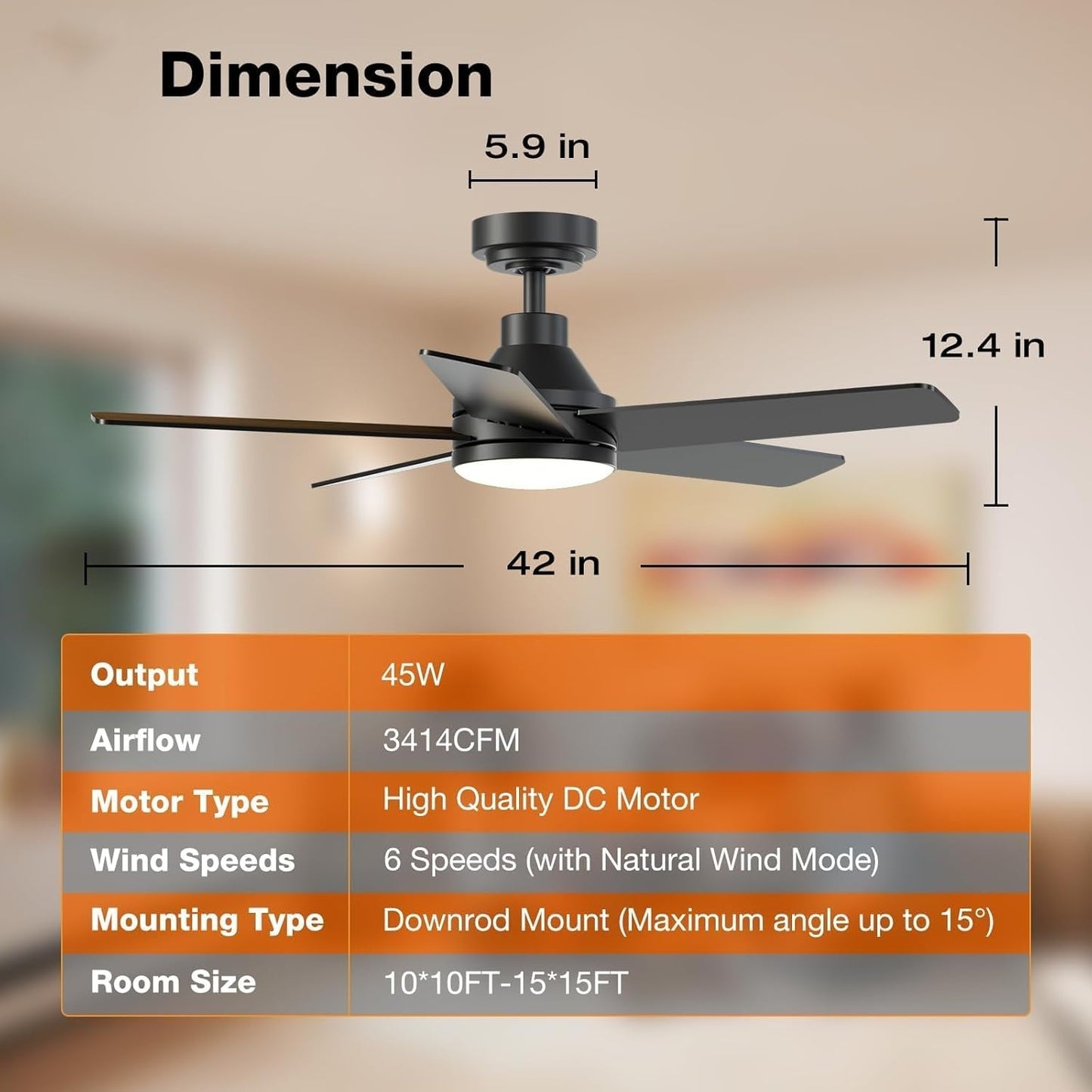 56" Wood Ceiling Fans, with 3 Solid Wood Blades, Wooden Ceiling Fan for Indoor and Outdoor use, Suitable for Living Room, Dining Room, Patio and More.