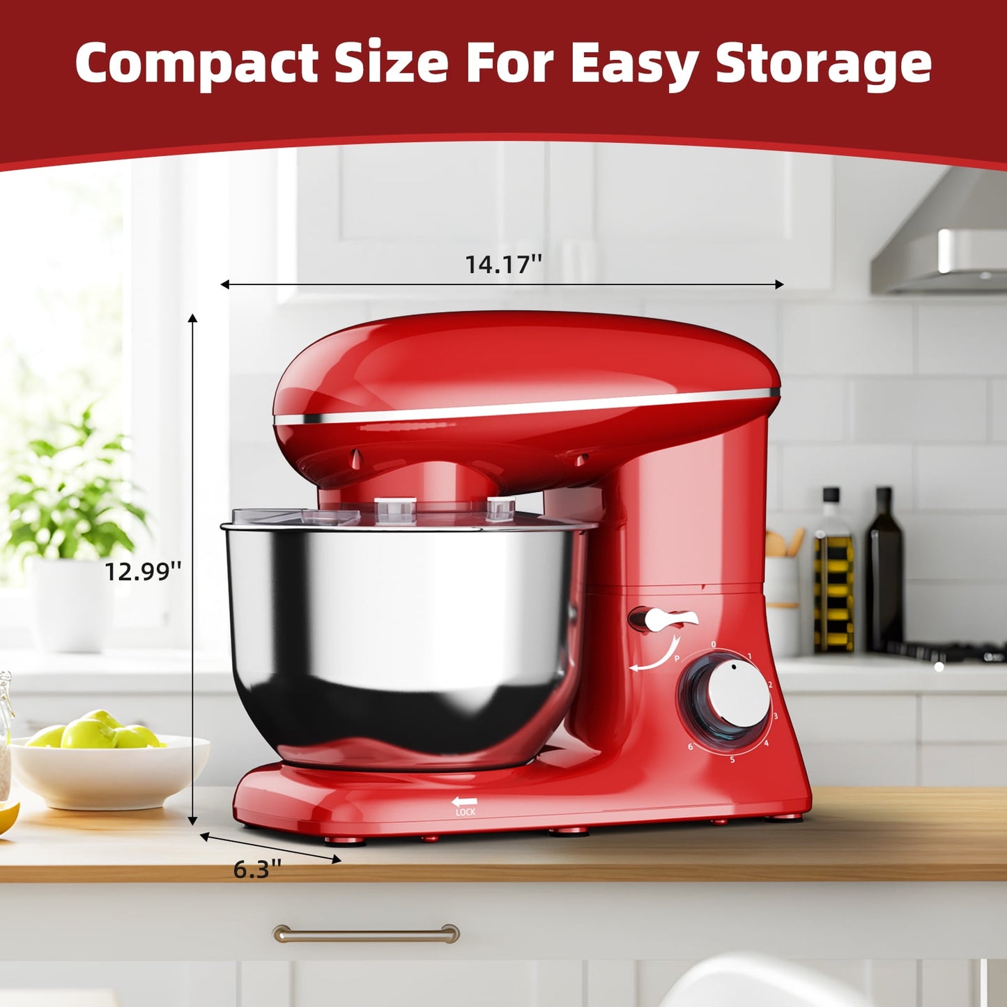 6.5 QT Electric Stand Mixer, 3-IN-1 Food Mixer, Kitchen Electric Mixer with Dough Hook, Beater, Whisk, Bowl for Most Home Cooks