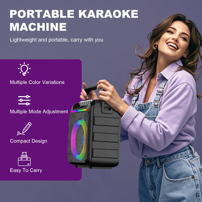 Karaoke Machine for Adults Kids - Portable Wireless Bluetooth Speaker with 2 Wireless Microphones, Supports for TWS, USB, FM, AUX in, TF Card, for Party, Meeting