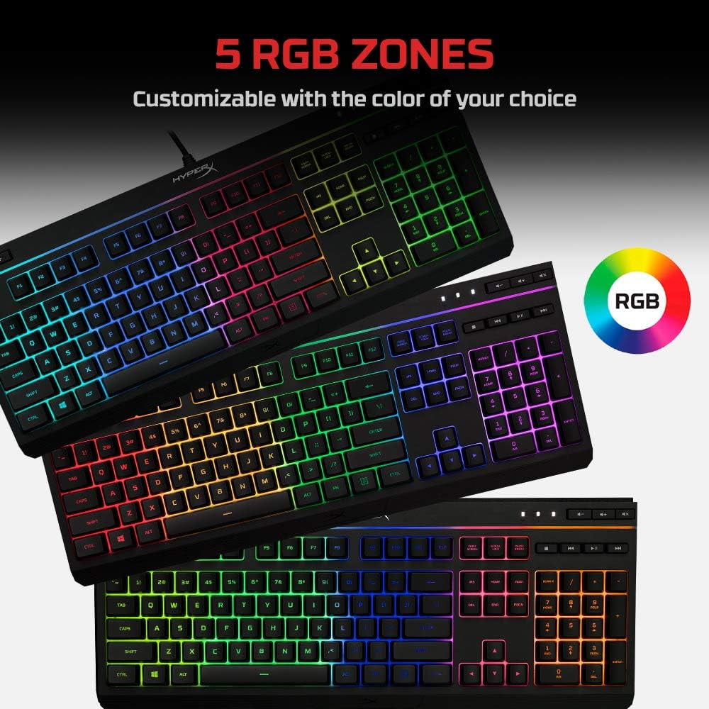 Gaming Keyboard, Comfortable Quiet Silent Keys with RGB LED Lighting Effects, Spill Resistant, Dedicated Media Keys, Compatible with Windows 10/8.1/8/7 – Black