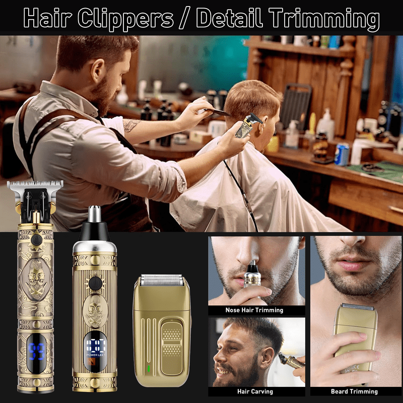 3 In 1 Beard Trimmer Sets For Men - Cordless Beard Trimmer For Men, Hair Clippers, Nose Hair Trimmer Kit - Gifts For Him, For Barbers