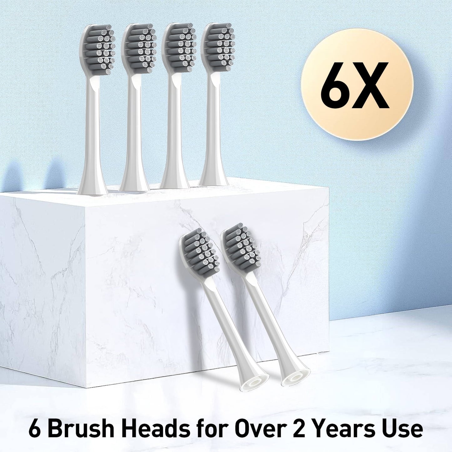 AMBLER Electric Toothbrush for Adults and Kids,40000 VPM Deep Clean 5 Modes 6 Brush Heads Smart Timer（White）