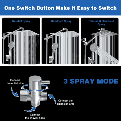 ATUPEN Shower Heads with Handheld Spray Combo, Rain Shower Head with Adjustable Extension Arm & 5 Settings Handheld