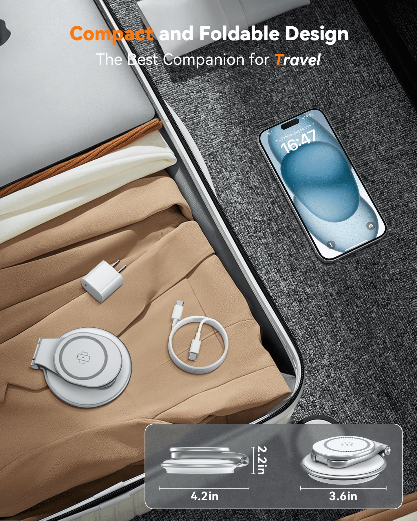 Mag-Safe Wireless Charger for iPhone: 3 in 1 Foldable Charger Station for iPhone 15/15 Pro/15 Plus/15 Pro Max/14/13/12 Series, Fast Charging for iWatch Ultra/ AirPods(White)