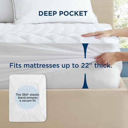 Queen Mattress Protector Soft Breathable Noiseless Mattress Cover Quilted Waterproof Mattress Pad with Deep Pocket up to 22 Inches Mattress Topper Queen White