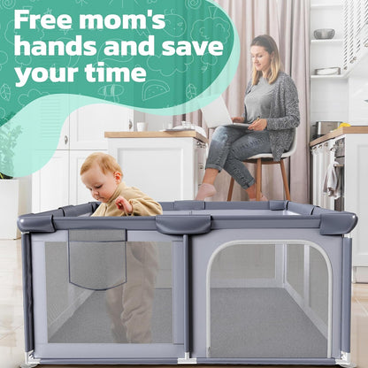 Baby Playpen, 50x50 Inch Play Yard for Babies and Toddlers, Indoor & Outdoor Baby Gate Play Pen with Soft Breathable Mesh, Safety Kids Fence Playard Area (Grey)
