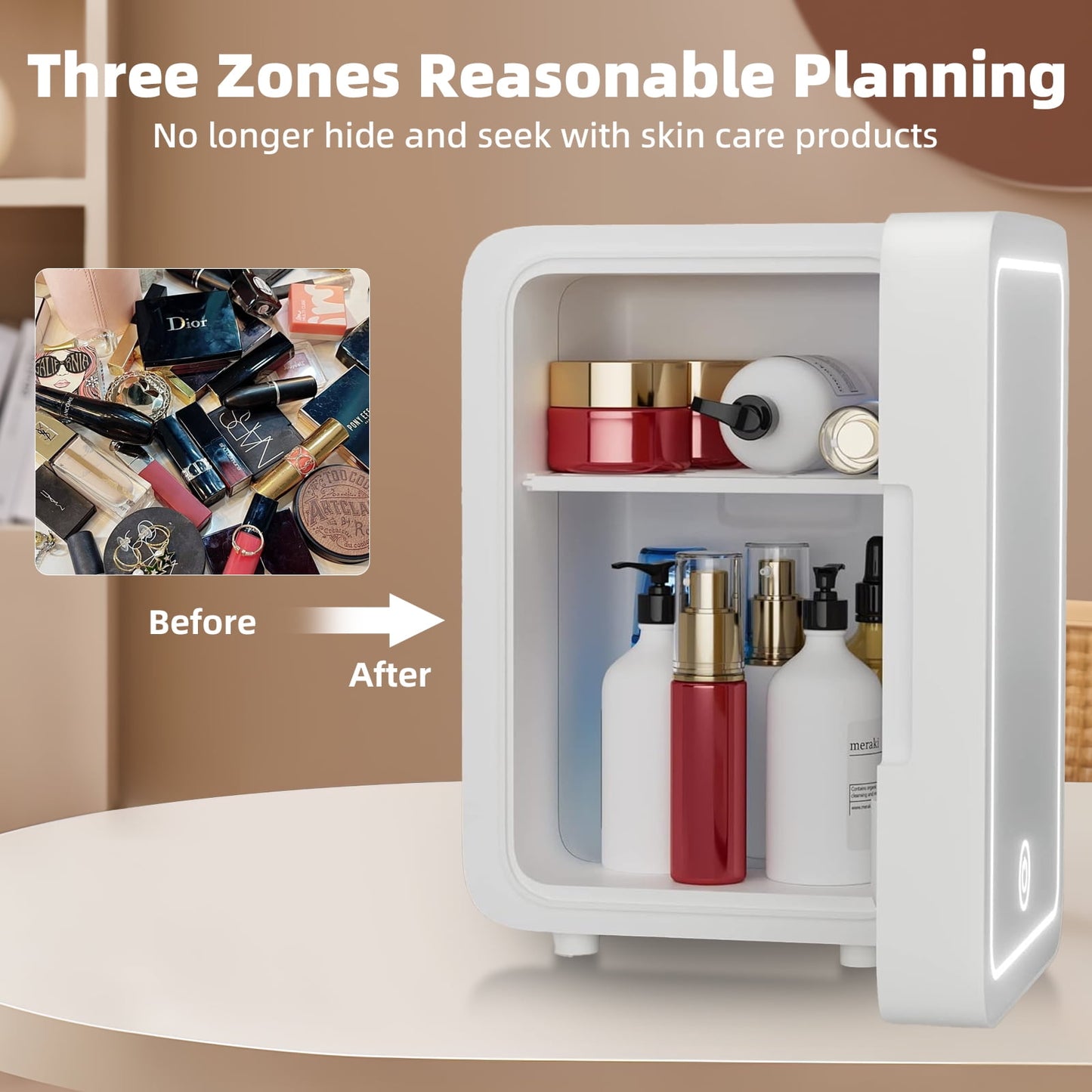 Skincare Fridge with Dimmable LED Light Mirror, 4L Compact Makeup Mini Fridge for Bedroom Car Office Dorm