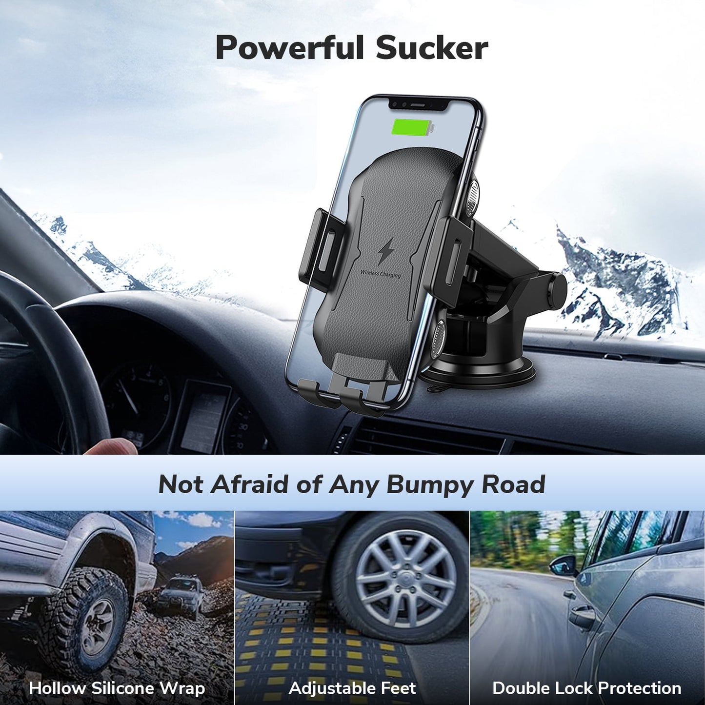 ETEPEHI Car Mount Charger: 15W Wireless Car Charger for iPhone 16/15/14/13/12, Fast Charging Phone Holder Mount