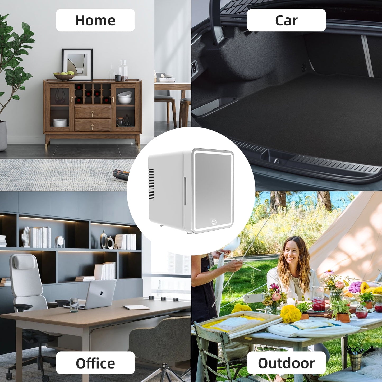 Skincare Fridge with Dimmable LED Light Mirror, 4L Compact Makeup Mini Fridge for Bedroom Car Office Dorm