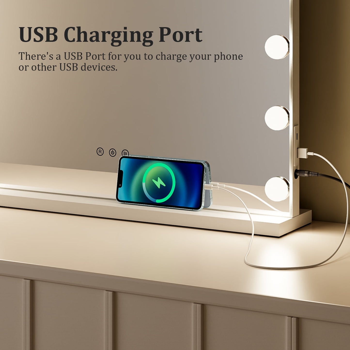 KOUSE Bluetooth Audio Makeup Mirror with LED Light - 3 Color Modes, Smart Touch Control and USB Charging Port - Desktop Makeup Mirror