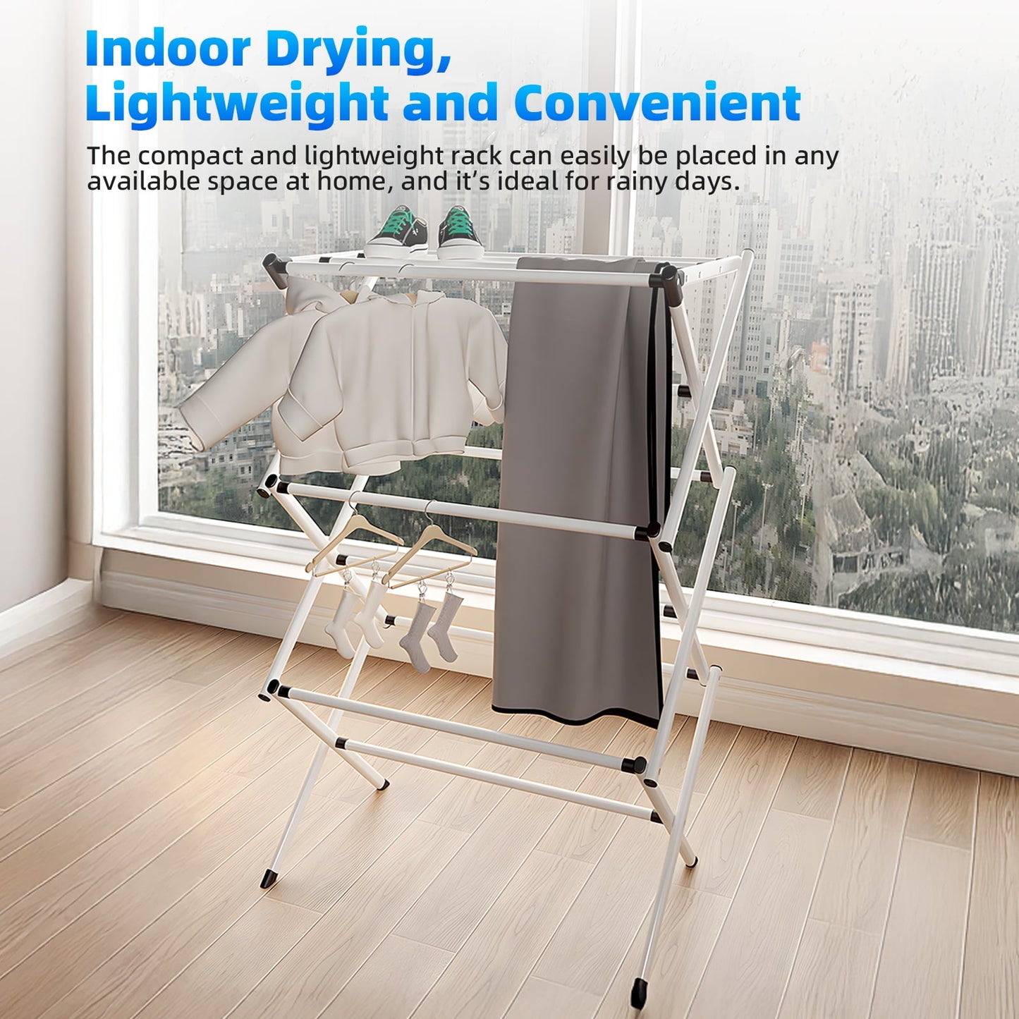 TORIO Foldable Clothes Drying Rack, Space-Saving, Durable, Adjustable, Ideal for Apartments & Dorms