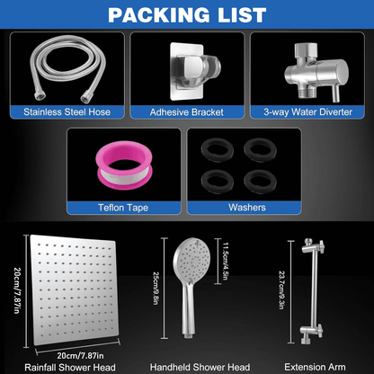 ATUPEN Shower Heads with Handheld Spray Combo, Rain Shower Head with Adjustable Extension Arm & 5 Settings Handheld