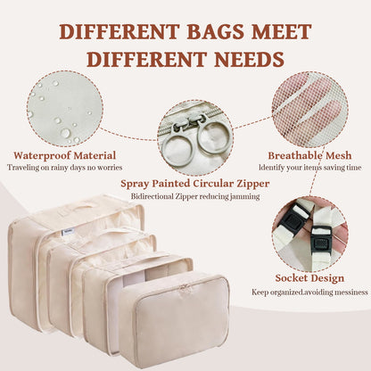 Packing Cubes - Travel Pouch Set, Compression Bags For Travel, Suitcase Essentials Organizer Bags Set