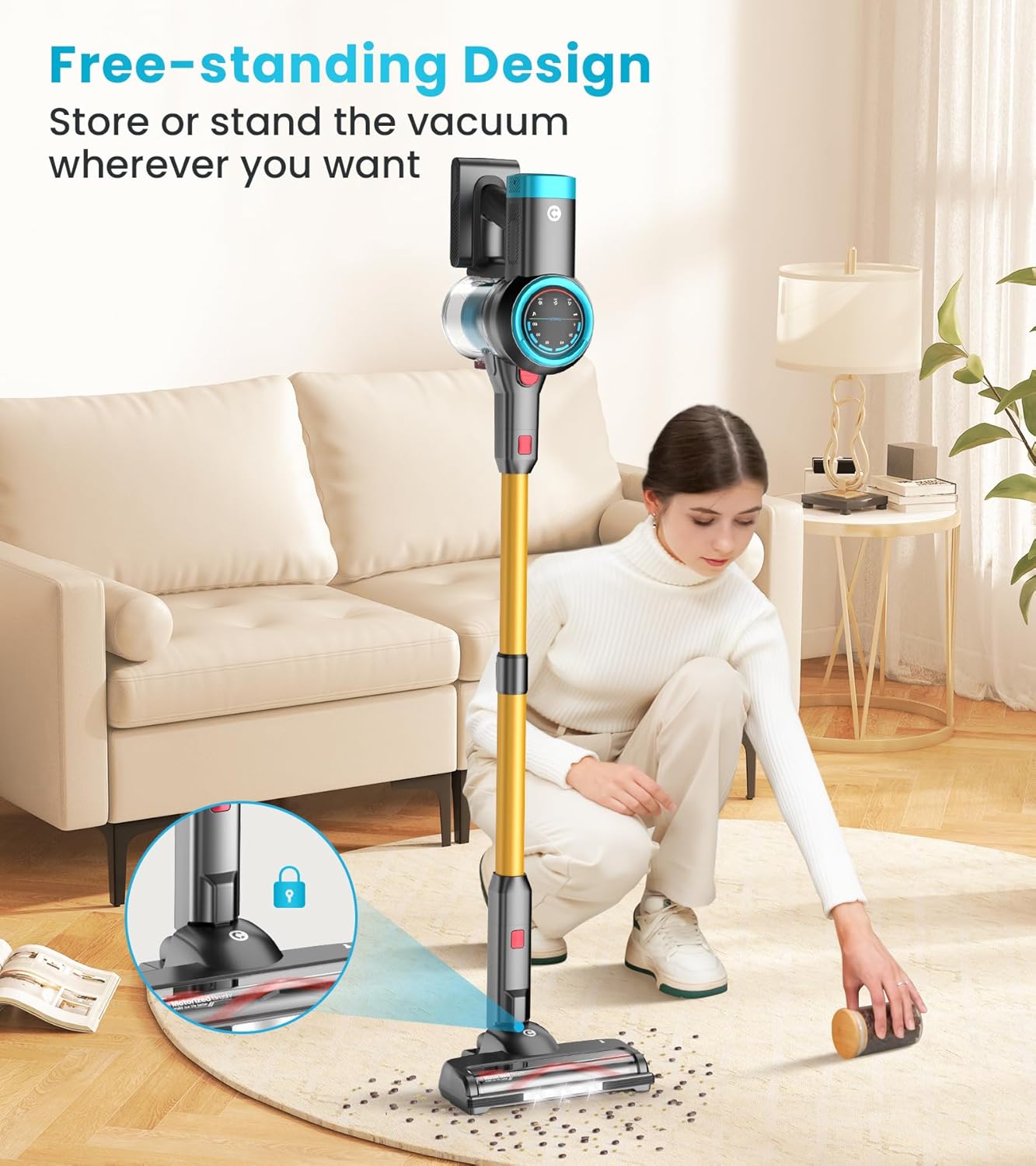 Cordless Vacuum Cleaner 38000pa/400W 50min 2200mAh Lightweight Stick Vacuum Cleaners for Home