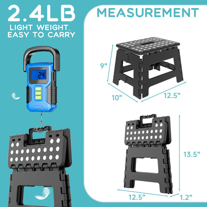 Folding Step Stool 9 Inch for Adults and Kids Holds Up to 300 lbs Compact Plastic Foldable Step Stool for Bathroom Non-Slip Folding Stools with Portable Handle Bedroom