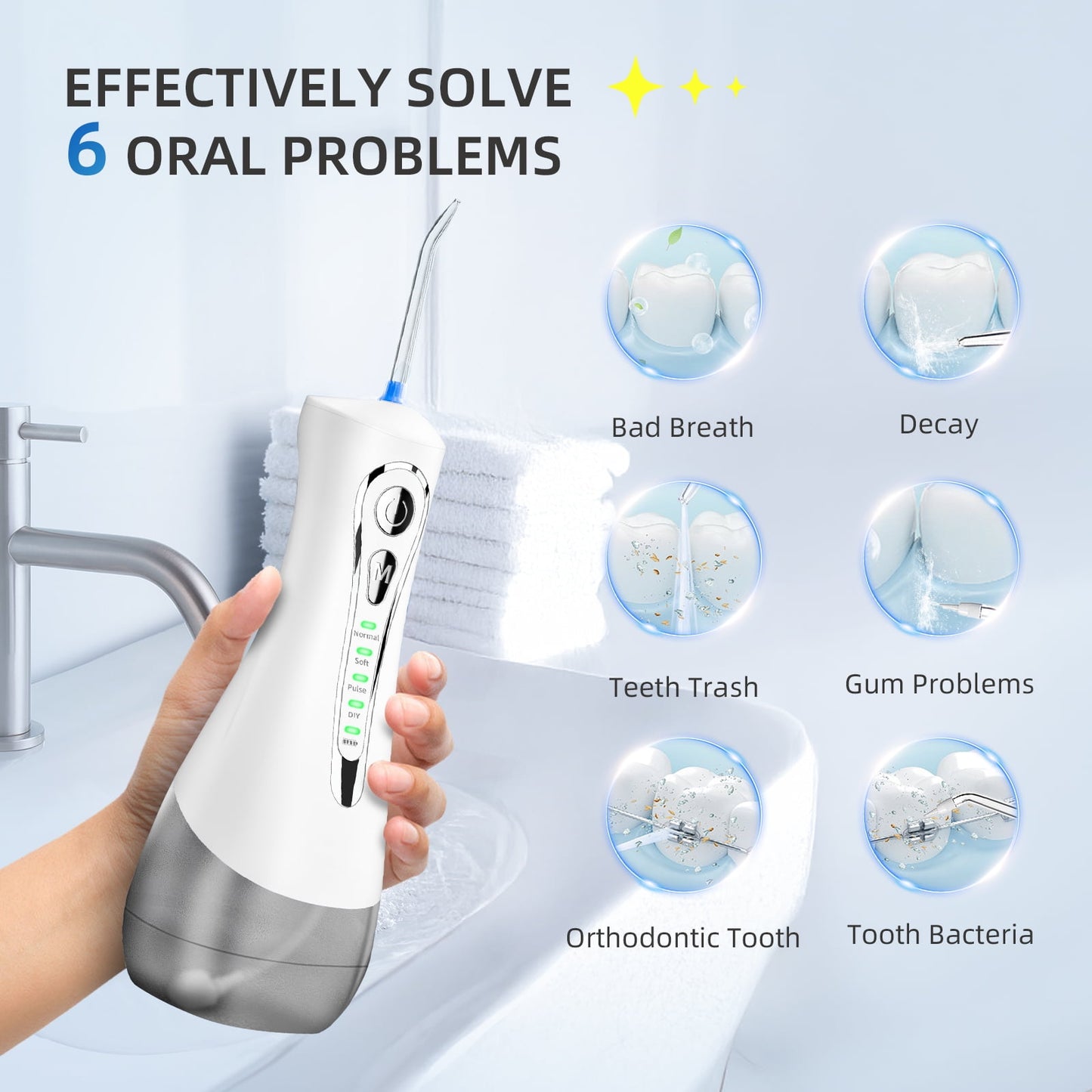 Cordless Water Flosser for Teeth - 4 Modes Dental Teeth Cleaner, Portable Irrigador Dental with 5 Jet Tips & 320ML Larger Tank for Travel, White