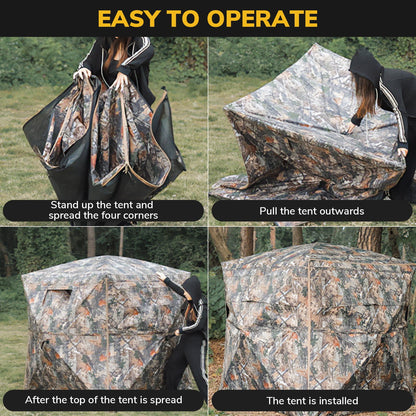 Pop-Up Hunting Blind, Portable 270?¡ãSee Through Camouflage Ground Blind, 2-3 Person, Durable Tent for Deer & Turkey Hunting with Carrying Bag