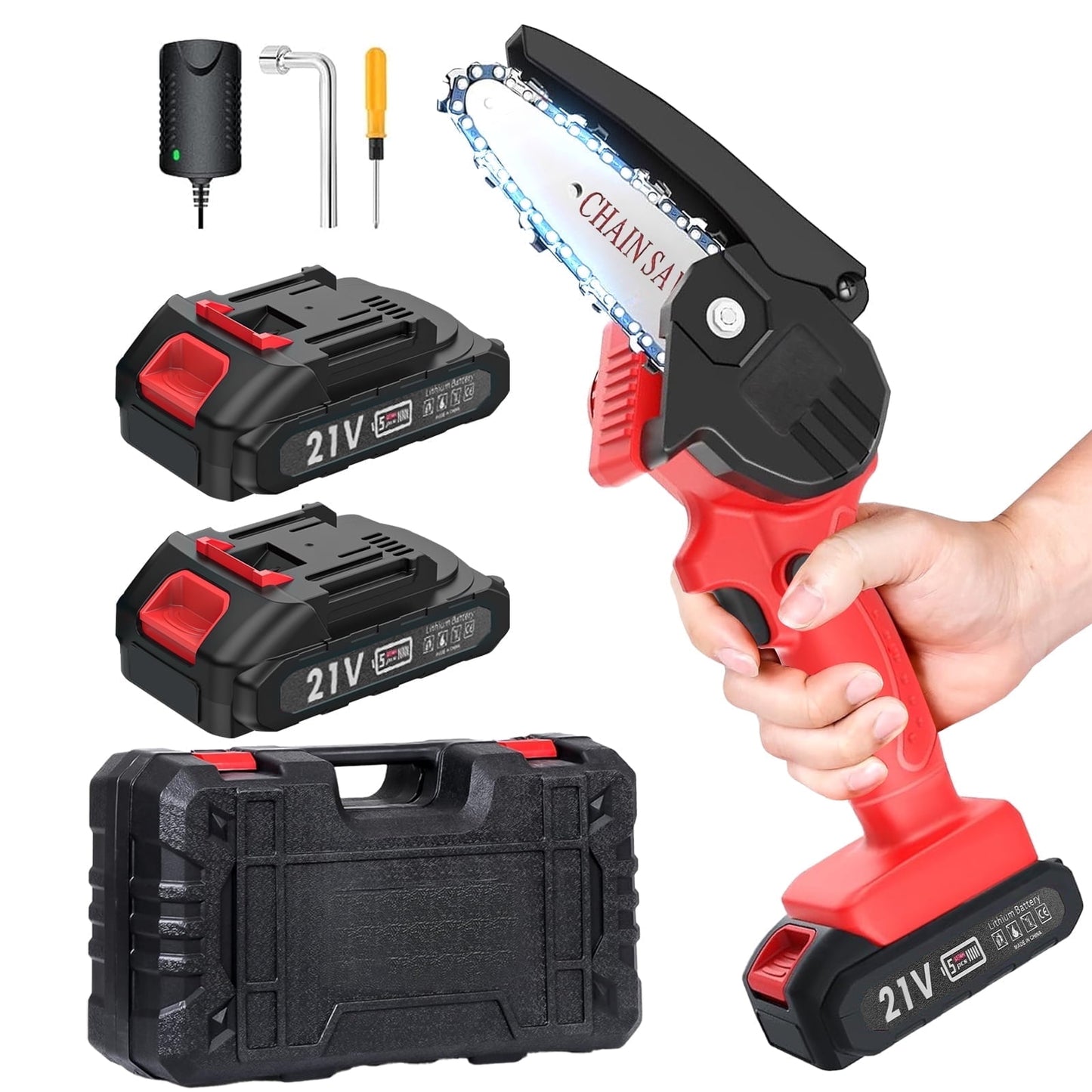 ATUPEN Mini 4” Battery Powered Chainsaw, 21V 1500mAh, Cordless, Lightweight, Safety Features