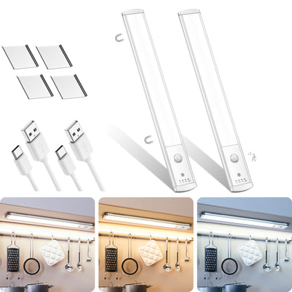 Absoke 44 LED Under Cabinet Lights, 2Pack USB Rechargeable Magnetic Closet Motion Sensor Lighting for Wardrobe Kitchen Stairs