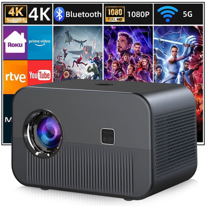 AMBLER 4K Projector with WiFi and Bluetooth, 20000L Native 1080P Outdoor Portable Movie Video Projector