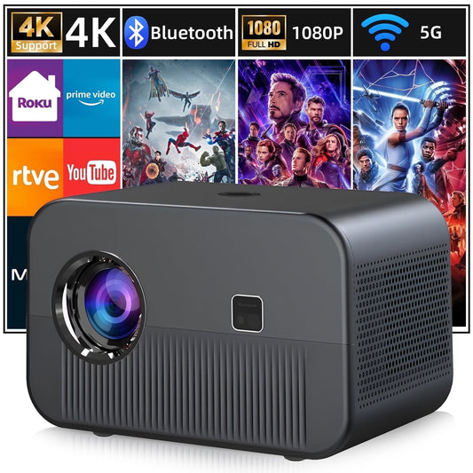 AMBLER 4K Projector with WiFi and Bluetooth, 20000L Native 1080P Outdoor Portable Movie Video Projector
