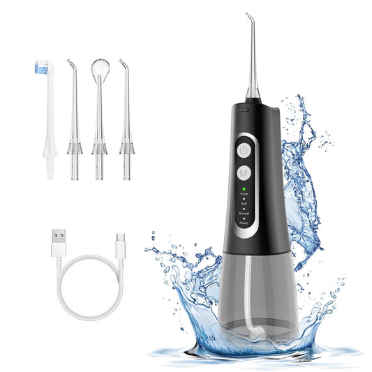 AMBLER Cordless Water Flosser for Teeth,4 Modes 4 Jet Tips Rechargeable Dental Oral Irrigator for Home and Travel (Black)