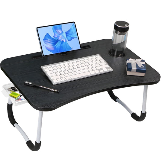 Foldable Lap Desk, 23.6 Inch Portable Wood Laptop Desk for Bed Sofa Reading Writing Eating Watching, Black
