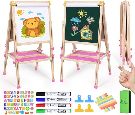 Art Easel for Kids Easel Toddler Art Easel Kids Easel with Paper roll Toddler Art Easel for Kids Dry Erase Board Art Easel for Kids Ages 4-8 Kids Easel for Painting Easel Wooden Whiteboard