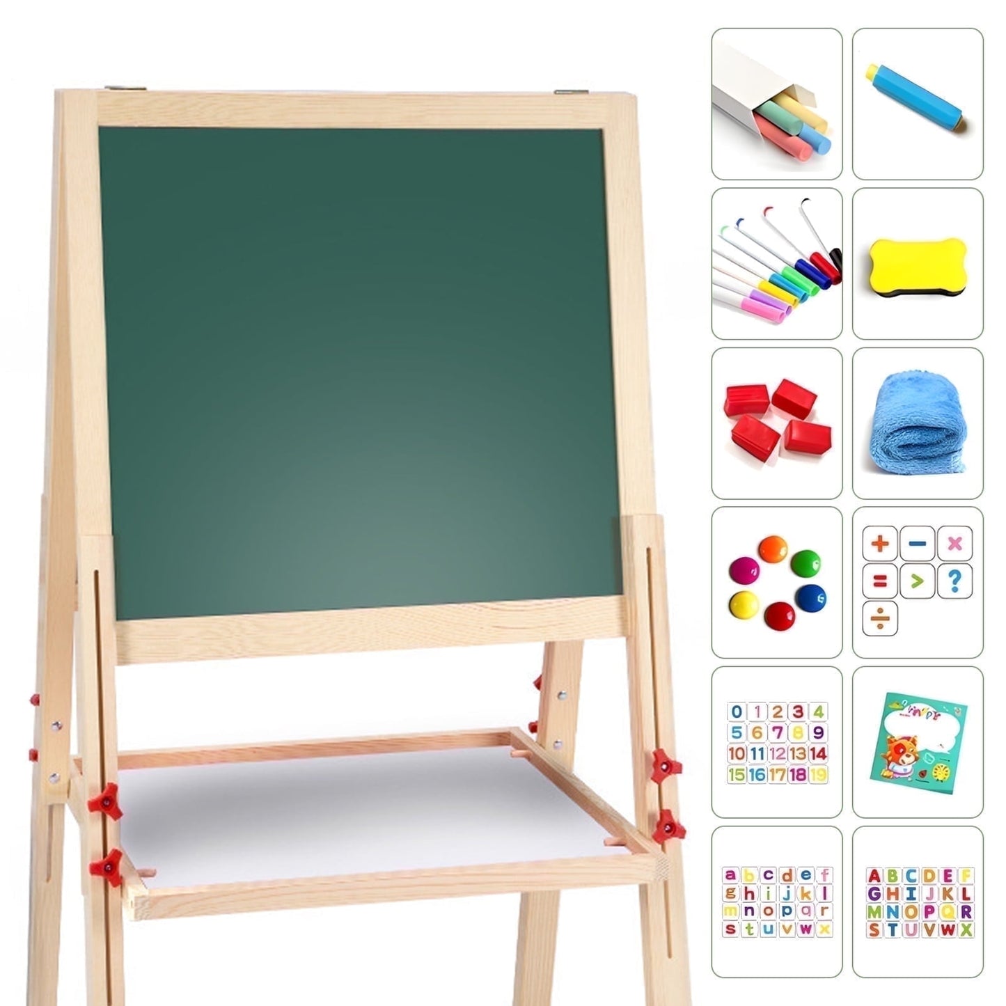 Kailwokk Art Easel for Kids, Adjustable Magnetic Double Side Wooden Drawing Toddler Easel with Deluxe Accessories for Ages 2-8