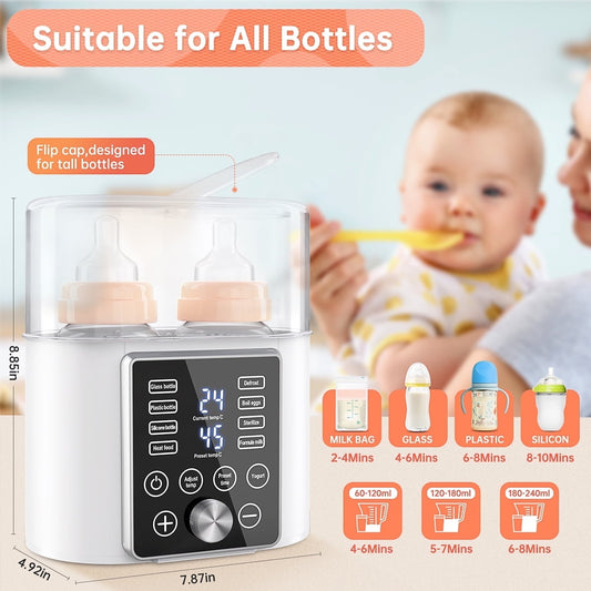 Baby Bottle Warmer Double Food Heater Defrost BPA-Free With Twins 12-in-1 Babies Fast Bottle Milk Warmer LCD Display