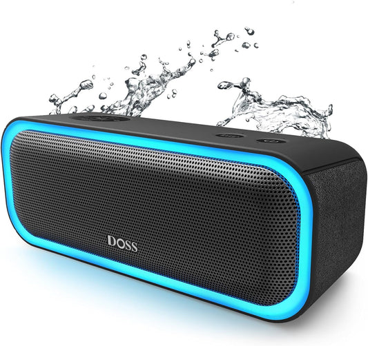 Bluetooth Speaker with 20W Stereo Sound, Active Extra Bass, IPX6 Waterproof, Bluetooth 5.0, TWS Pairing, Multi-Colors Lights, 20H Playtime, Portable Speaker for Beach, Outdoor