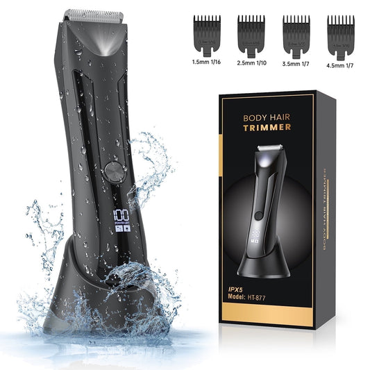 Body Hair Trimmer for Men Women, Electric Groin Bikini Ball Shaver Razor, Fully Waterproof Ceramic Blade Pubic Hair Trimmer Clipper Body Groomer with Recharge Dock, LED Display & LED Light