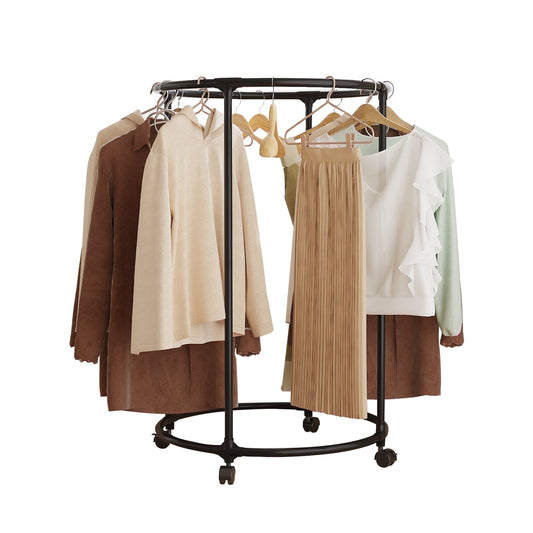 Clothing Garment Rack,Round Clothes Rack with 360¡ãRotation 4 Wheels,Floor-Standing Metal Clothes Organizer for Easy Storage