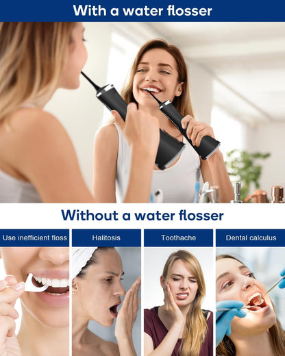 Cordless Advanced Water Flossers for Teeth, 5 Cleaning Modes Rechargeable Power Dental Flosser 8 Replacement Jet Tips IPX 7 Waterproof Dental Irrigador with Portable Travel Storage Pouch