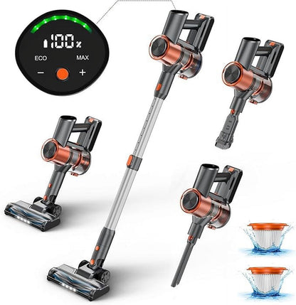 Cordless Vacuum Cleaner with LED Display, Lightweight Stick Vacuum,Powerful Rechargeable Vacuum Cleaner for Hard Floor Carpet Pet Hair Home