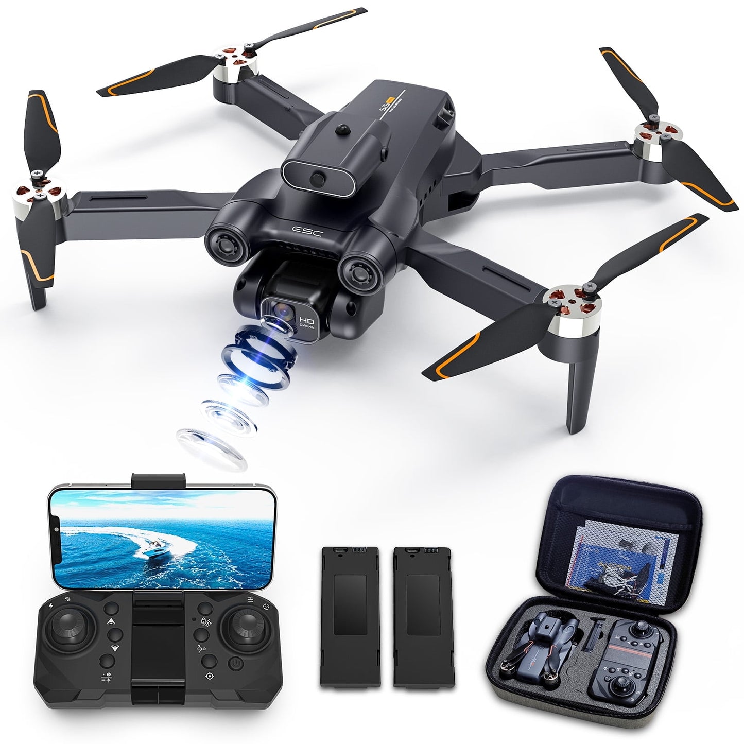 Drone with 4K Camera for Adults, AUOSHI RC Quadcopter with High Speed Brushless Motor, Altitude Hold, Waypoint Fly, 2 Batteries, Carrying Case