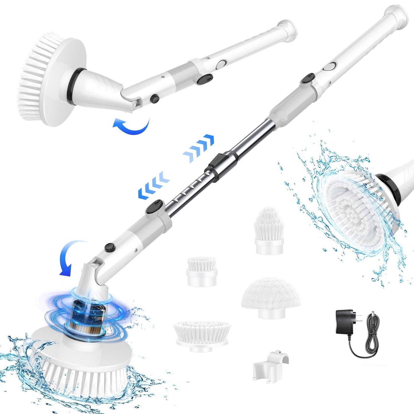 Electric Spin Scrubber, Cordless Bath Tub Power Scrubber with Long Handle & 4 Replaceable Heads,Shower Cleaning Brush Household Tools for Bathroom & Tile Floor
