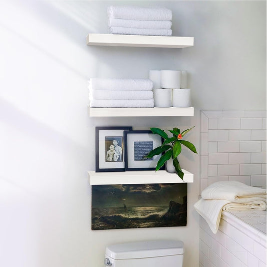 Floating Shelves Set of 3 Wall Shelves for Bathroom Storage Wall Mounted Rustic Wood Shelf for Wall Decor Bedroom Living Room Kitchen