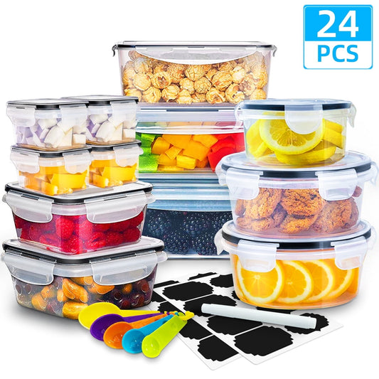 Food Storage Containers Set with Lids - BPA-Free Airtight Plastic Containers for Pantry & Kitchen Organization