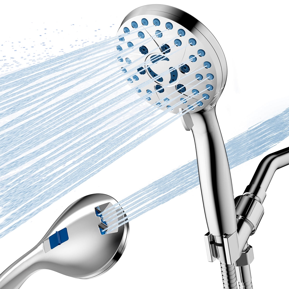 High Pressure 7 Functions Shower Head with Handheld, Built-in Power Wash for Tubs Tiles Pets Cleaning, High Pressure Handheld Shower Heads with 59" Stainless Steel Hose Adjustable Holder, Chrome