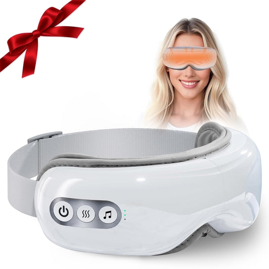 Kailwokk Eye Massager with Heat & Vibration – 5 Massage Modes, Bluetooth Music, Adjustable Headband Fathers Day Gifts - White