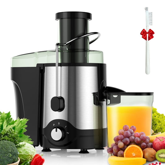 Juicer Machine 600W Anti-Drip Press Centrifugal Juicer with Big Mouth 3in Feed Chute for Whole Fruit Vegetables Juice Extractor BPA-Free