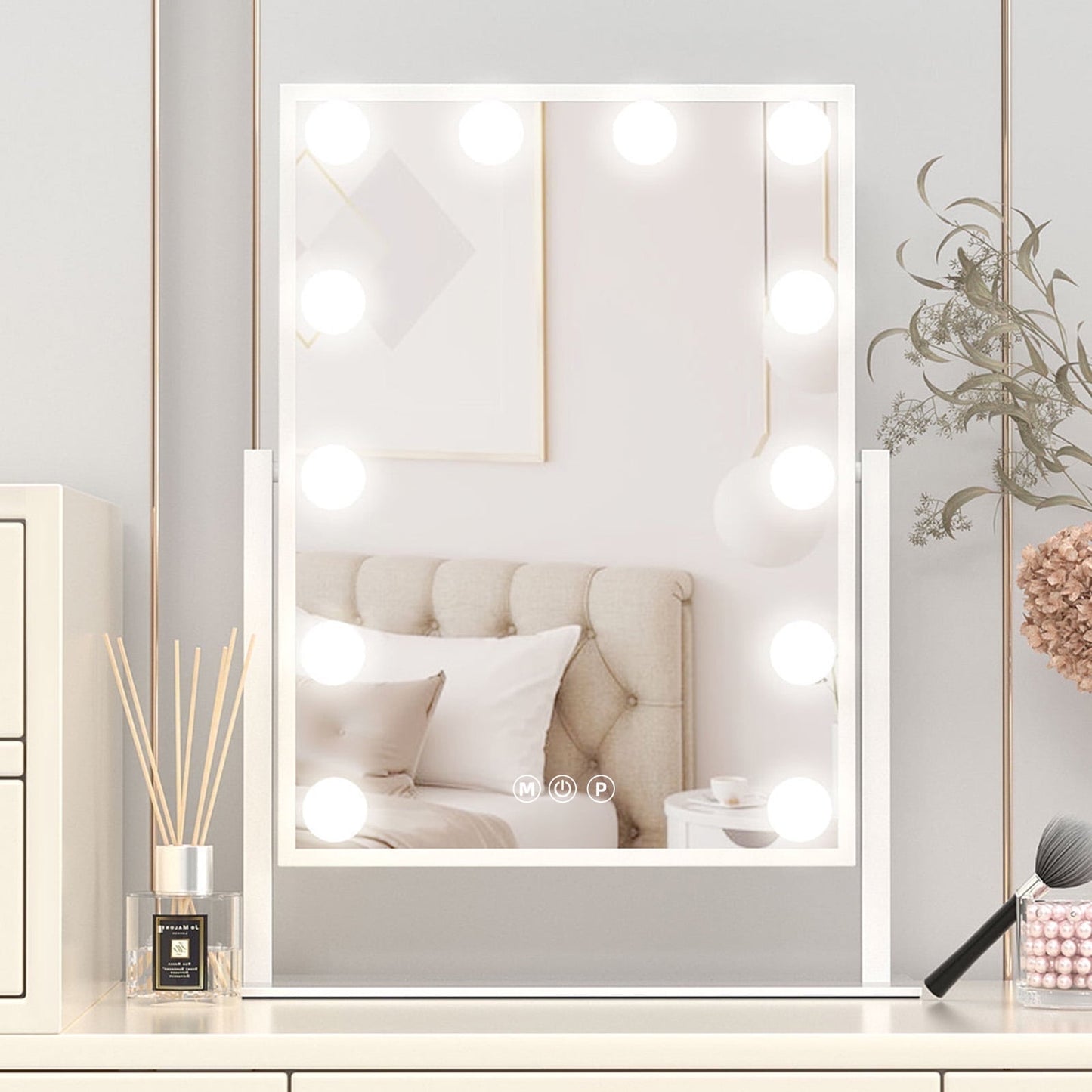 Kuose LED Makeup Mirror, with 10X Magnification Adjustable Brightness & Color Temperature, 360° Rotatable, Perfect for Makeup Artists & Home Use