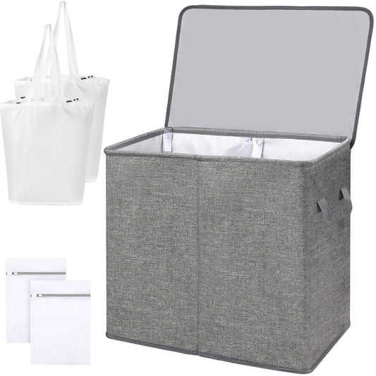 Kailwokk Laundry Hamper, Large Collapsible Basket with Lid & Removable Bags for Bedroom Bathroom College, Gray