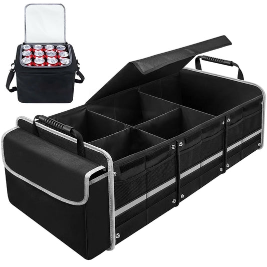 Kailwokk Trunk Organizer for SUV, Collapsible Multi Compartment Waterproof Car Organizer with Leakproof Insulated Bag for Car Accessories for Women Men