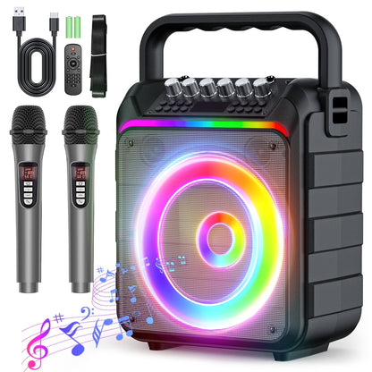 Karaoke Machine - Portable Wireless Bluetooth Speaker, for Party, Meeting with 2 Wireless Microphones for Adults Kids