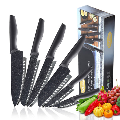 Knife Set High Carbon German Stainless Steel Knives Set with Blade Guards 12-Piece Granite Kitchen Knife Set Non-stick Coating