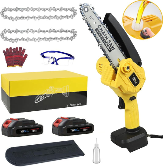 Mini Chainsaw Cordless Portable Handheld Small Electric Chainsaw Oil for Wood Cutting6-Inch Battery Chainsaw Cordless Courtyard